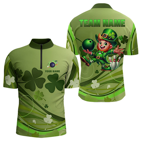 Maxcorners Green Shamrock Lucky Men And Women Bowling Polo Shirts Custom St Patrick Day Team Bowling Shirts