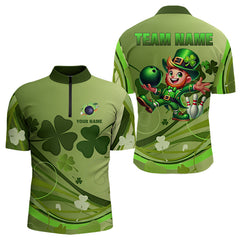 Maxcorners Green Shamrock Lucky Men And Women Bowling Polo Shirts Custom St Patrick Day Team Bowling Shirts