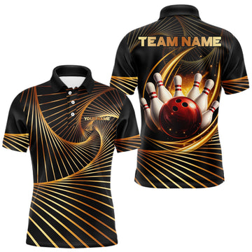 Maxcorners Custom Black and Gold Bowling Polo, Quarter Zip Shirts for Men, Team Bowling League Jerseys LM0402