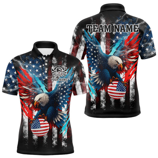Maxcorners Personalized American Flag Eagle Lightning Thunder Golf Polo Shirts For Men, Patriotic Golfing Gifts LM0503