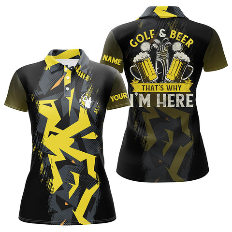 Maxcorners Golf And Beer That's Why I'm Here Custom Black Yellow Camo Women Golf Polo Shirt