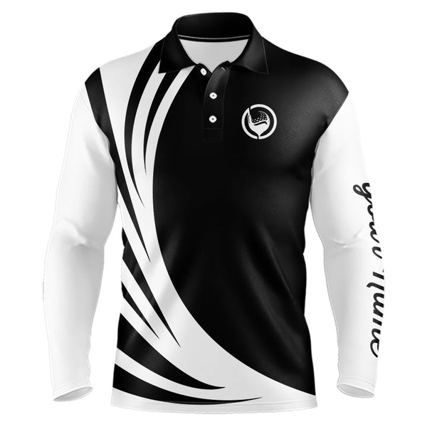 Maxcorners Mens polo golf shirts custom name black and white golf shirt, team golf shirts mens
