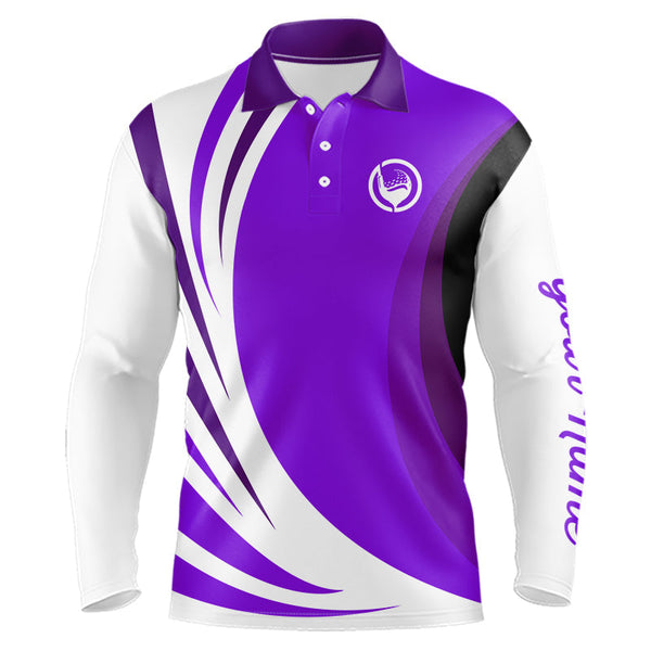 Maxcorners Mens polo golf shirts custom name purple and white golf shirt, team golf shirts mens