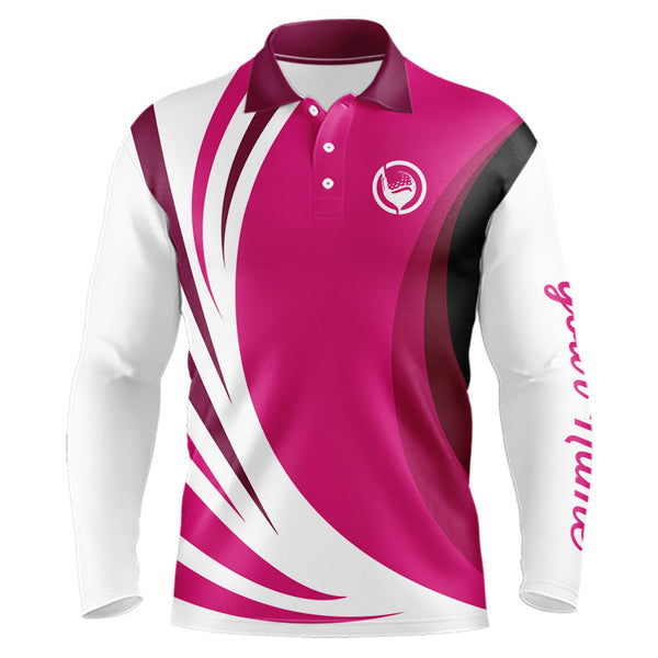 Maxcorners Mens polo golf shirts custom name pink and white golf shirt, team golf shirts mens