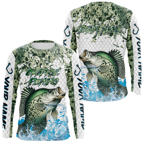 Maxcorners Crappie fishing green scales UV protection custom hooded sun shirt, Crappie fishing jerseys LM0607