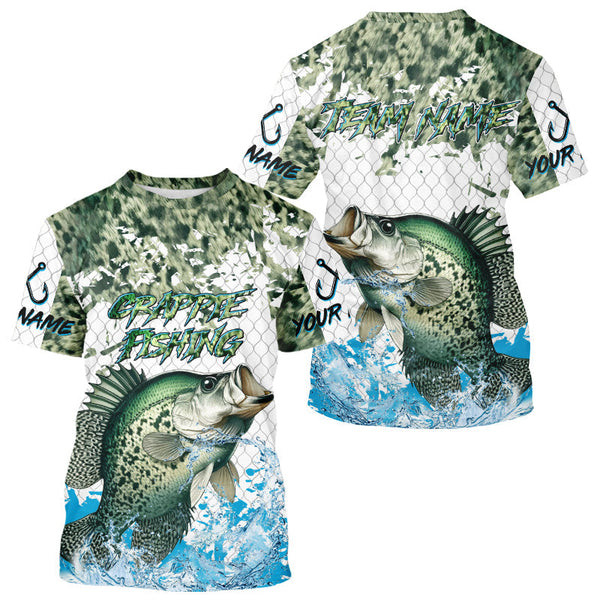 Maxcorners Crappie fishing green scales UV protection custom hooded sun shirt, Crappie fishing jerseys LM0607