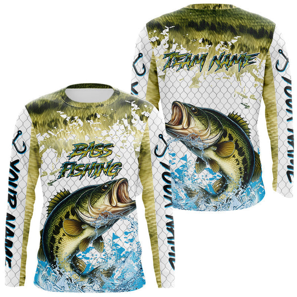 Maxcorners Largemouth bass fishing green scales UV protection custom hooded sun shirt, Bass fishing jerseys  LM0607