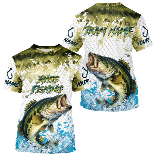 Maxcorners Largemouth bass fishing green scales UV protection custom hooded sun shirt, Bass fishing jerseys  LM0607