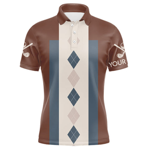 Maxcorners Brown Argyle Pattern Mens Golf Polo Shirts Custom Vintage Style For Golf Lovers Gift For Men LM0607