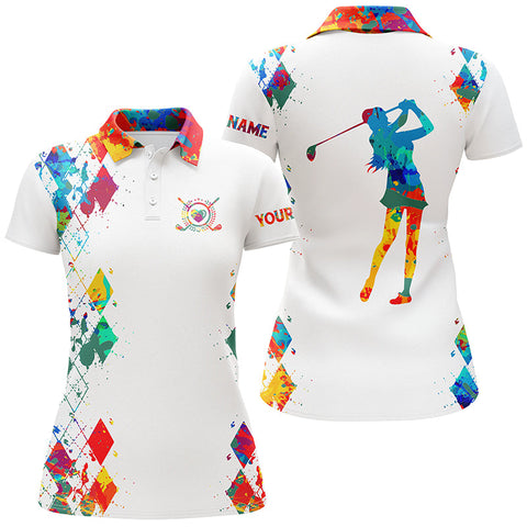 Max Corners Watercolor Heart Logo Golf Customized Name 3D Golf Polo Shirt For Women