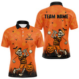 Maxcorners Custom Funny orange Golf skull Halloween Mens golf polo shirt, Personalized Halloween golf outfit MT0708