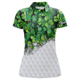 Maxcorners Mens Golf Polo Shirts Custom Green Clover Golf Pattern White St Patrick Day Golf Attire For Mens