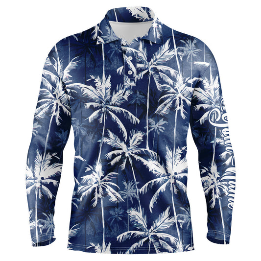 Maxcorners Golf Tropical Background Blue Watercolor Palms Customized Name 3D Polo Shirt Unisex