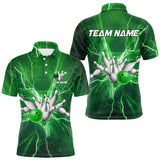 Maxcorners Men's Bowling Shirts Custom Green Lightning Thunder Bowling Team Jersey, gift for team Bowlers LM0409