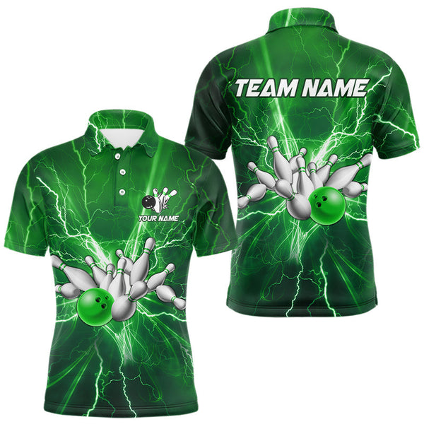 Maxcorners Men's Bowling Shirts Custom Green Lightning Thunder Bowling Team Jersey, gift for team Bowlers LM0409