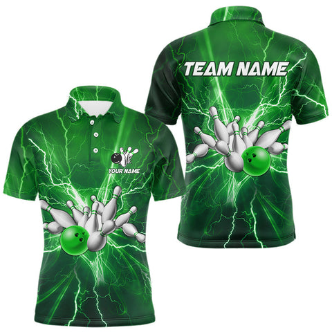 Maxcorners Men's Bowling Shirts Custom Green Lightning Thunder Bowling Team Jersey, gift for team Bowlers LM0409