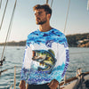 Maxcorners Bass fishing Blue ocean camo Custom UV protection fishing long sleeve shirt, Bass Fishing jerseys LM0201
