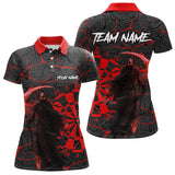 Maxcorners Men Darts Polo, Quarter Zip Shirts Custom Black And Red Reaper Skull Darts Team Jerseys, Darts Gifts