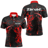 Maxcorners Men Darts Polo, Quarter Zip Shirts Custom Black And Red Reaper Skull Darts Team Jerseys, Darts Gifts