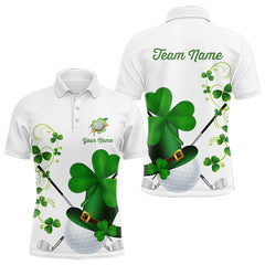 Maxcorners Green Shamrock Golf Ball Clubs Lucky Mens Polo Golf Shirts Custom St Patrick Day Team Golf Jerseys 