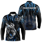 Maxcorners Black and Blue Lightning Thunder Lion Bowling Shirt For Men Custom Lion Bowling Team Jerseys