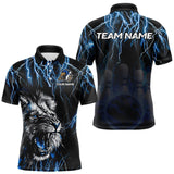 Maxcorners Black and Blue Lightning Thunder Lion Bowling Shirt For Men Custom Lion Bowling Team Jerseys