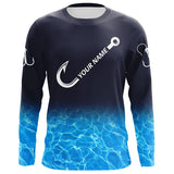 Maxcorners Personalized blue water camo fish hook Long Sleeve Fishing Shirts, Tournament Fishing Jerseys MT2108