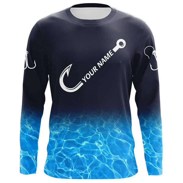 Maxcorners Personalized blue water camo fish hook Long Sleeve Fishing Shirts, Tournament Fishing Jerseys MT2108