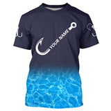 Maxcorners Personalized blue water camo fish hook Long Sleeve Fishing Shirts, Tournament Fishing Jerseys MT2108