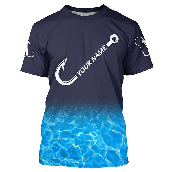 Maxcorners Personalized blue water camo fish hook Long Sleeve Fishing Shirts, Tournament Fishing Jerseys MT2108