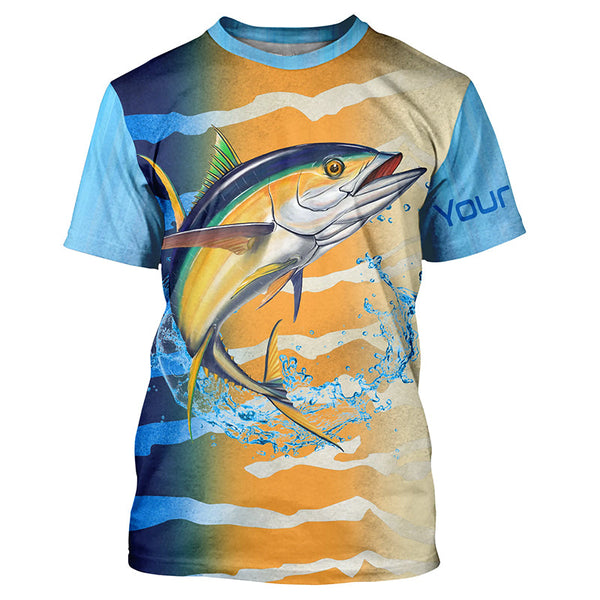 Maxcorners Tuna fishing blue yellow scales Custom long sleeve performance Fishing shirts, Tuna fishing jerseys LM2408