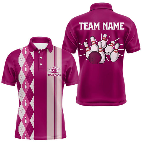 Maxcorners Retro Pink argyle pattern Bowling shirts For Men custom bowling team jerseys Bowler Outfits MT0708