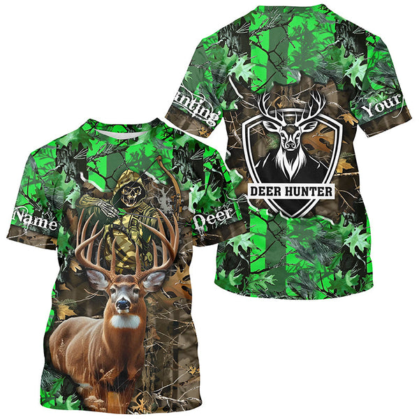 Maxcorners Deer Hunting big game green camo Grim Reaper Custom Name 3D All over print shirts gifts for Hunters LM2608