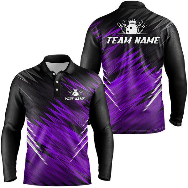 Maxcorners Purple and Black Bowling Shirts For Men Custom Name and Team name Bowling Jerseys Bowlers Outfit