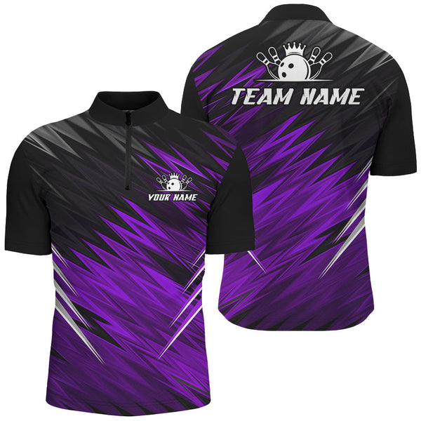 Maxcorners Purple and Black Bowling Shirts For Men Custom Name and Team name Bowling Jerseys Bowlers Outfit