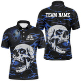 Maxcorners Black and Blue Skull Bowling Shirts For Men Custom Name and Team Name Bowling Jerseys Bowlers Outfit