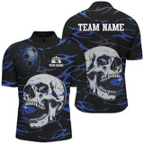 Maxcorners Black and Blue Skull Bowling Shirts For Men Custom Name and Team Name Bowling Jerseys Bowlers Outfit