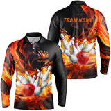 Maxcorners Black And Orange Flame Custom Bowling Shirts For Men, Flame Bowling League Shirts Outfits