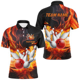 Maxcorners Black And Orange Flame Custom Bowling Shirts For Men, Flame Bowling League Shirts Outfits