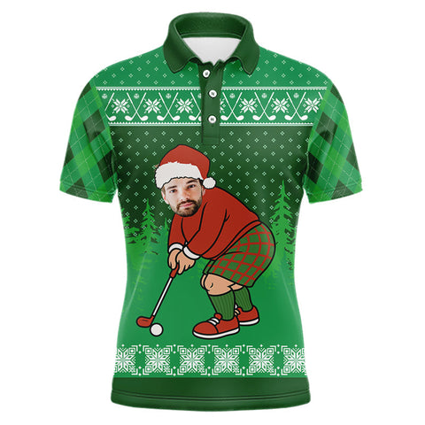 Maxcorners Personalized Funny Face Christmas Golf Green argyle Santa Golfer Ugly matching golf polos for couples LM0611