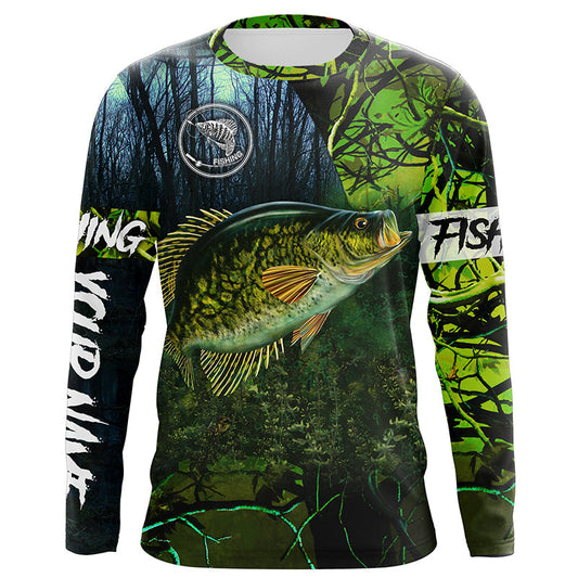 MaxCorners Crappie Fishing Green Camo Customized Name 3D Long Sleeve Shirt