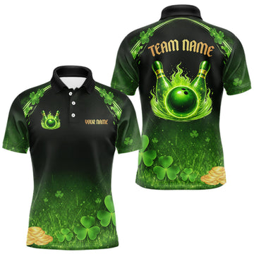 Maxcorners Green flame shamrock St Patrick's Day bowling shirts for men custom team bowling league jerseys