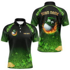 Maxcorners Flame golf ball green shamrock St Patrick's Day Custom couple matching men and womens golf shirts LM0901