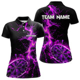 Maxcorners Men And Women Darts Polo, Quarter Zip Shirts Custom Black And Purple Lightning Thunder Darts Team Jerseys