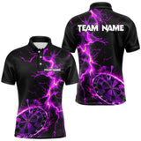 Maxcorners Men And Women Darts Polo, Quarter Zip Shirts Custom Black And Purple Lightning Thunder Darts Team Jerseys