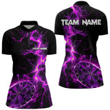 Maxcorners Men And Women Darts Polo, Quarter Zip Shirts Custom Black And Purple Lightning Thunder Darts Team Jerseys