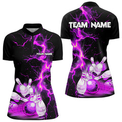 Maxcorners Mens And Women Bowling Shirts Custom Purple Lightning Thunder Bowling Team Jersey, Gift For Team Bowlers