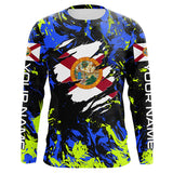 Maxcorners Blue green camo Florida flag patriot shirt Custom sun protection fishing long sleeve shirts MT2108