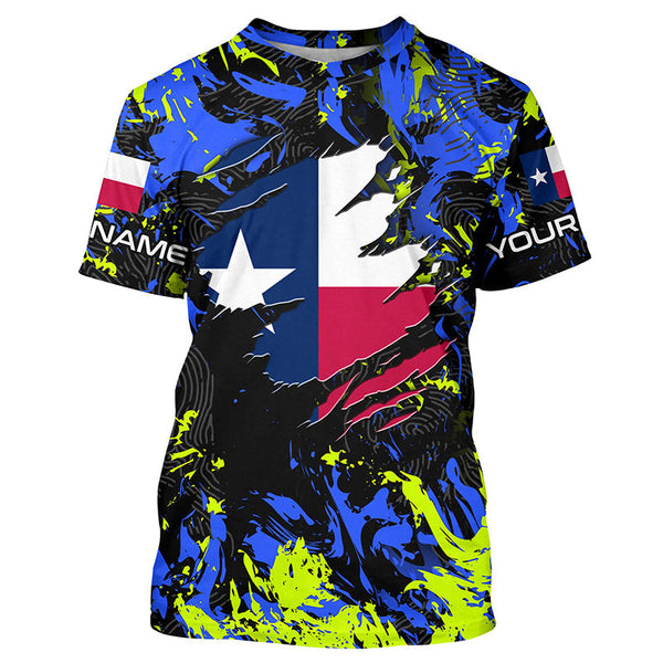 Maxcorners Blue green camo Texas flag patriot shirt Custom sun protection fishing long sleeve shirts MT2108