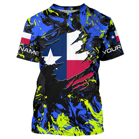 Maxcorners Blue green camo Texas flag patriot shirt Custom sun protection fishing long sleeve shirts MT2108